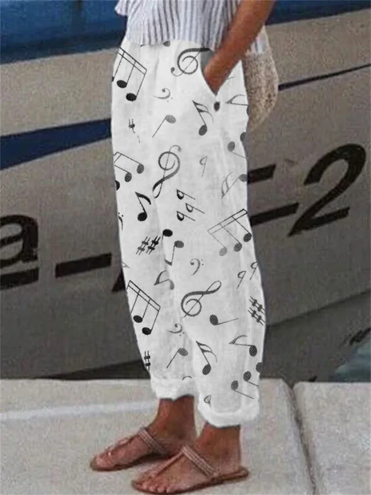 Gradient Music Notes Pattern Casual Pants