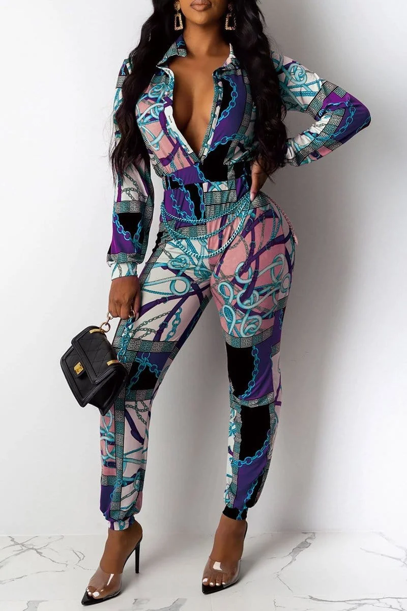 Sexy Fashion Multicolor Digital Print Jumpsuit