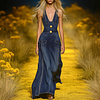  Stylish Denim Jumpsuit with Bold Yellow Buttons - Perfect for Summer Outings by Inlyline