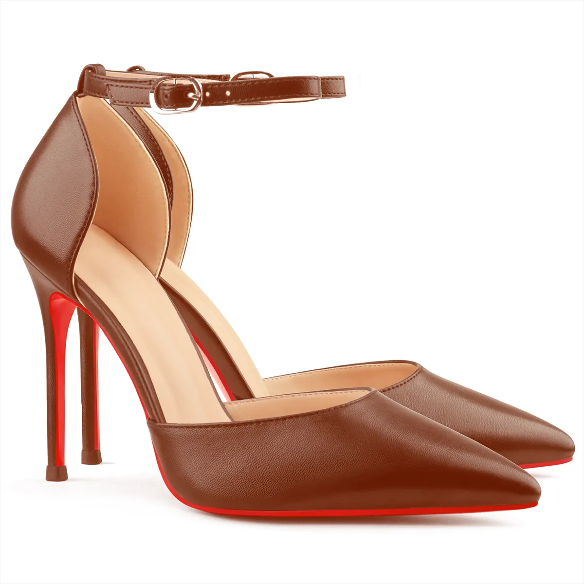 100mm Women&rsquo;s High Heels Ankle Strap Pointed Toe Matte Pumps Wedding Party  Sandals-vocosishoes