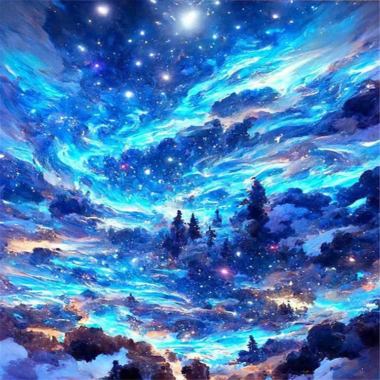 【Yishu Brand】Blue Dreamy Night Scene (45*45cm) 11CT Stamped Cross Stitch gbfke