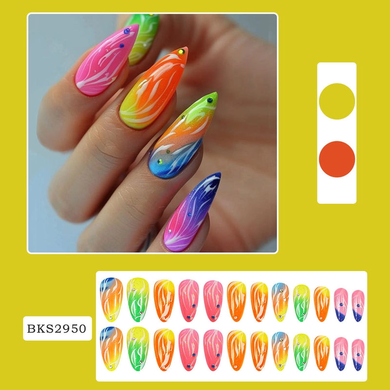Retro Solid Color Star Starry Sky Leopard PVC Press-on Nails 1 Set