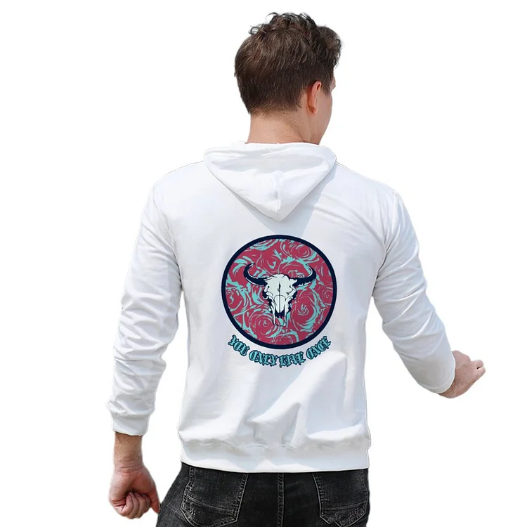 Men Hoodie Rose Pattern Cow Skull You Only Live Once  customized, personalized, gift