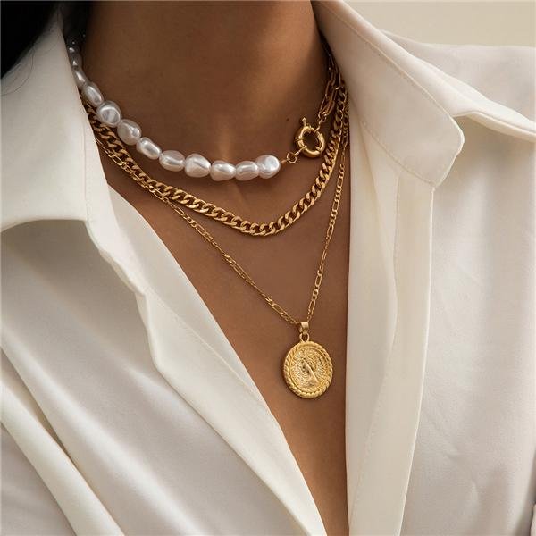 Fashion 3Pcs Cross Layered Pearl Necklace - Chicaggo