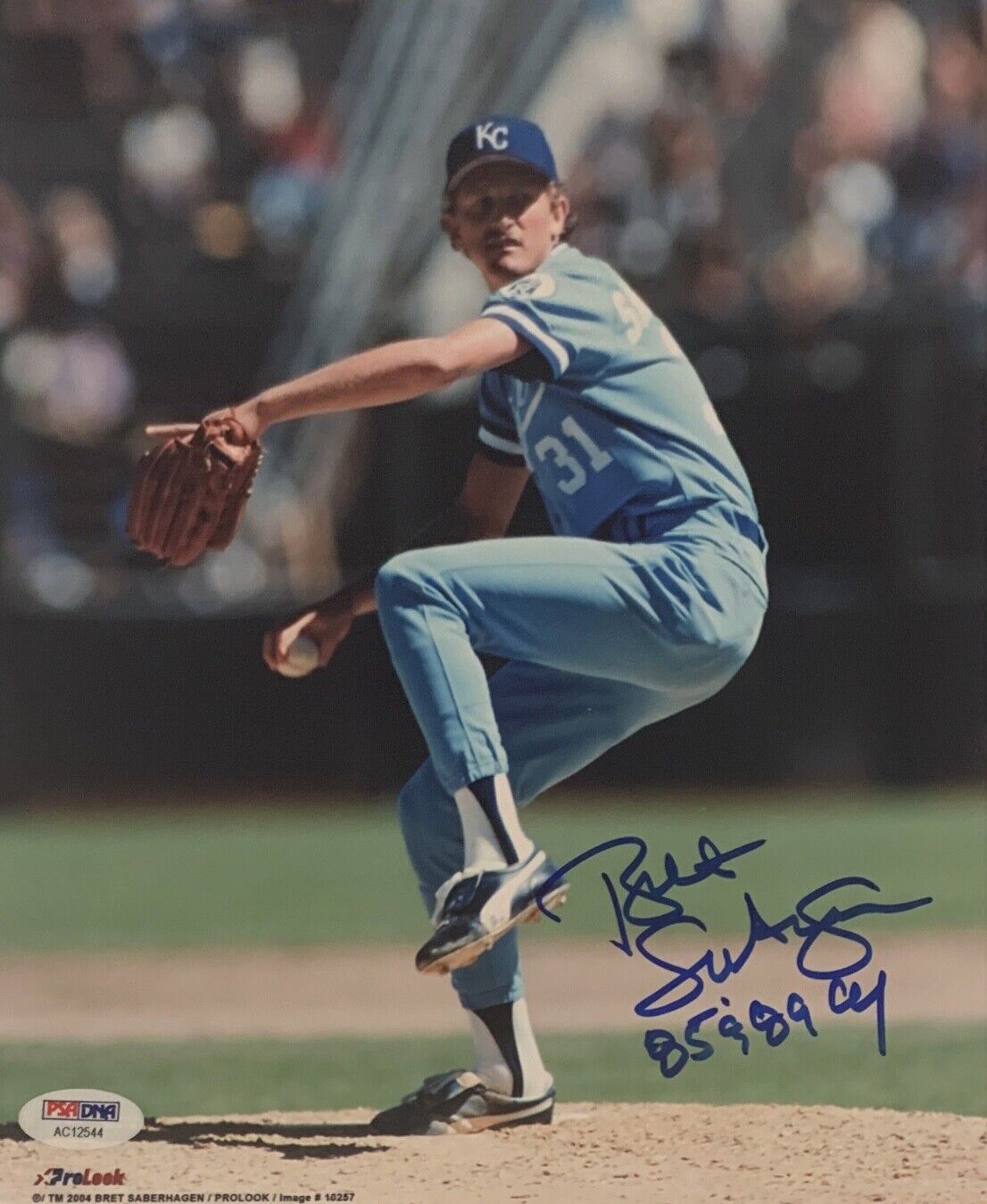 Bret Saberhagen Signed Kansas City Royals 8x10 Photo Poster painting PSA AC12544 w/ Inscription