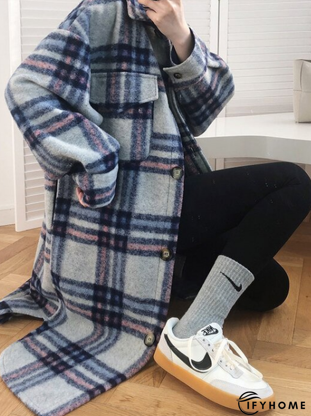 Vintage Long Sleeve Checkered/plaid Fleece Coat | IFYHOME