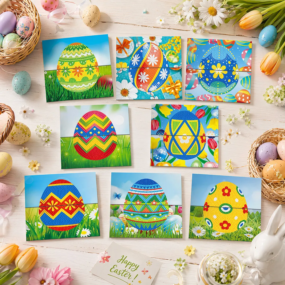 8PCS Easter Egg DIY Diamond Painting Greeting Card Kits with Envelopes Diamond Art Greeting Cards Diamond Art Cards Kits for Adults DIY Crafts Family Friend Gifts