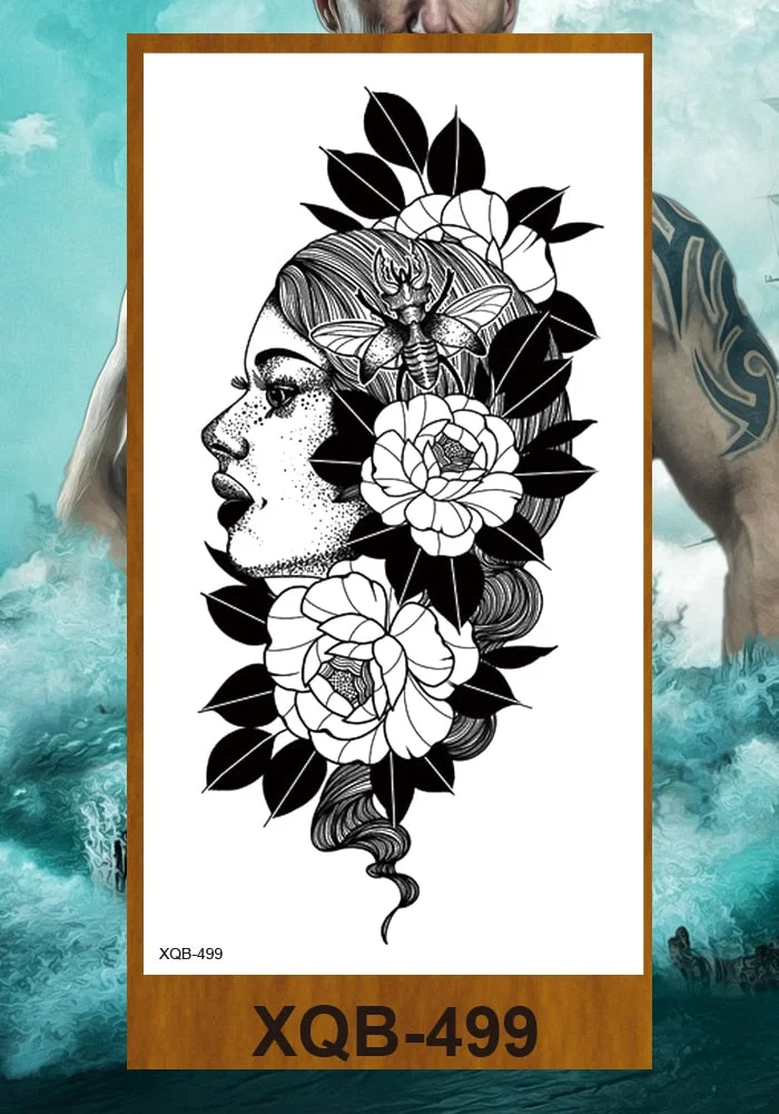 Temporary Tattoos Stickers Beauty & Snake Bear Owl Fox Mermaid Egypt Queen Sexy Men Women Girl Flower Arm Body Chest Fake Tatoo