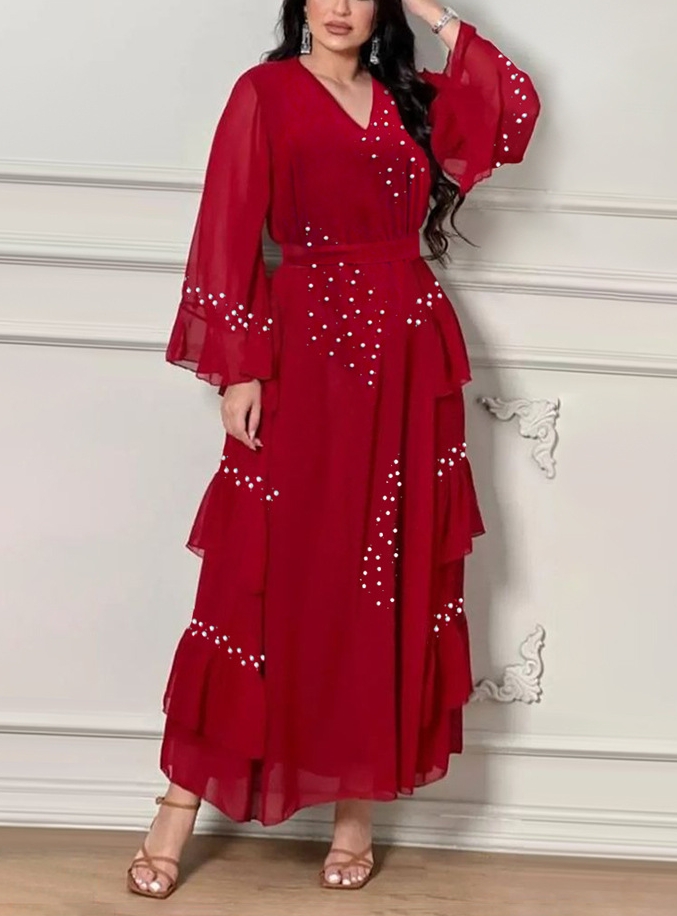 Women's Fashion Beaded Diamond Chiffon Dress | Oxredo Shop Ramadan Sale