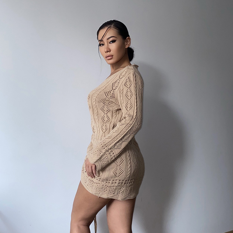 Ootddress Hollow Out V-Neck Knitted Dress Long Sleeve Drawstring Ruched Flod Knit Sexy Bodycon Dresses Women Summer 2025 Vestidos 16 Ootddress Hollow Out V-Neck Knitted Dress Long Sleeve Drawstring Ruched Flod Knit Sexy Bodycon Dresses Women Summer 2025 Vestidos