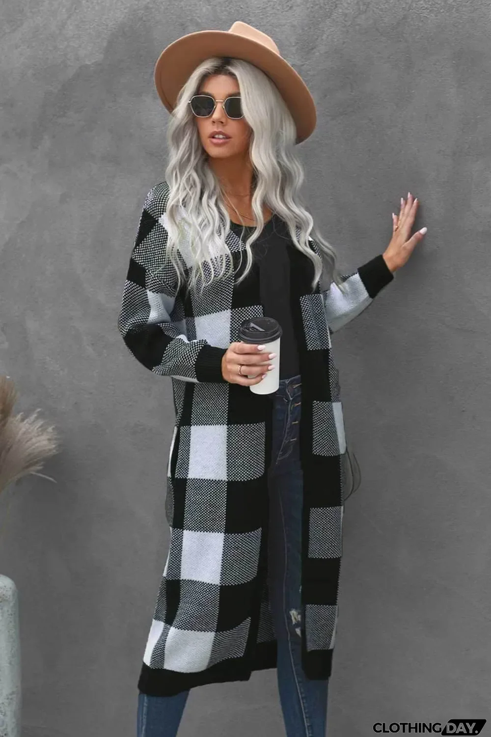 Board Games Pocketed Checkered Cardigan