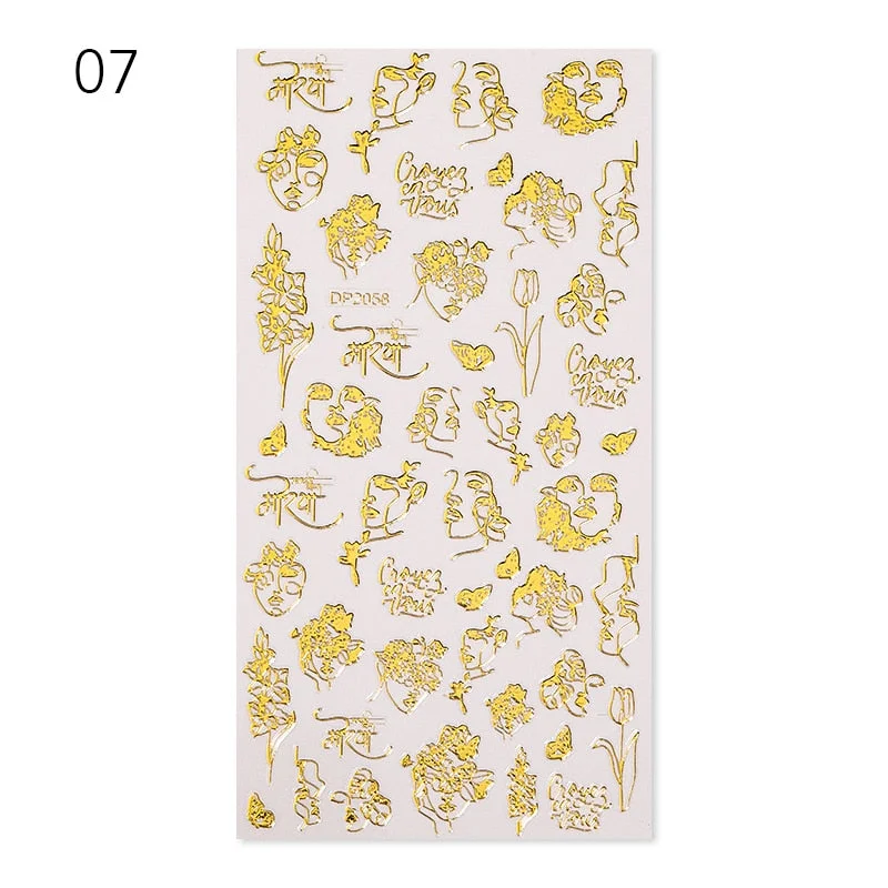 1 Sheet 3D Nail Stars Love Stickers Glitter Shiny Decoration Decal DIY Transfer Adhesive Colorful Nail Tips Tattoo Manicuring