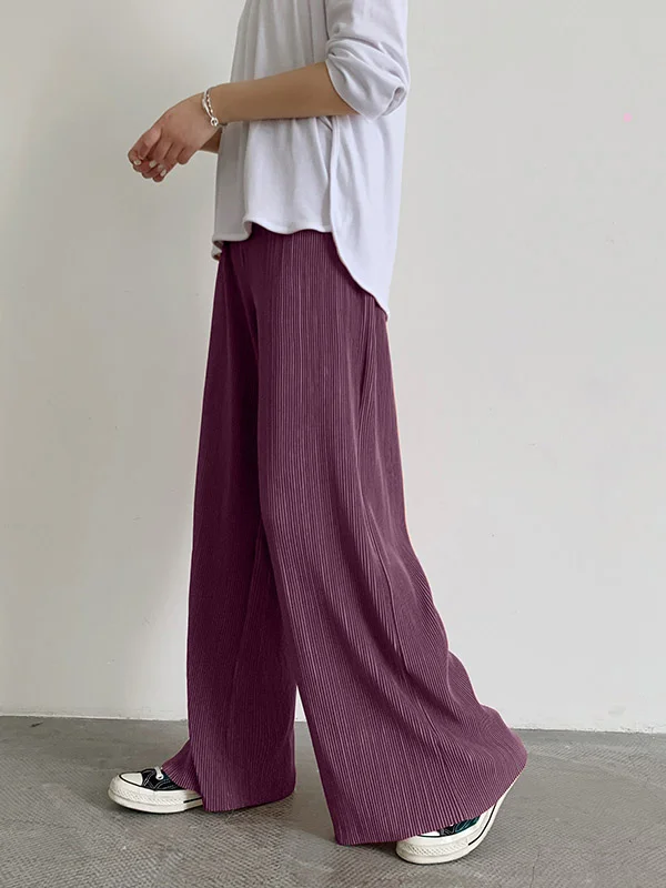 Casual Solid Color Pleats Capri-Pants Bottoms