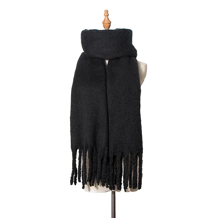 Vintage Thick Fringed Solid Color Scarf