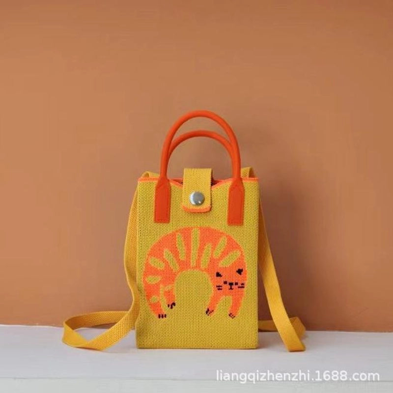 Women’s Polyester Cartoon Cute Square Hidden Buckle Shoulder Bag Handbag Crossbody Bag