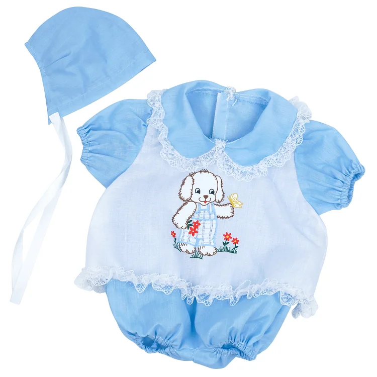  For 17"-20" Reborn Baby Girl Doll Blue Cute Dog Clothing 2-Pieces Set Accessories - Reborndollsshop®-Reborndollsshop®