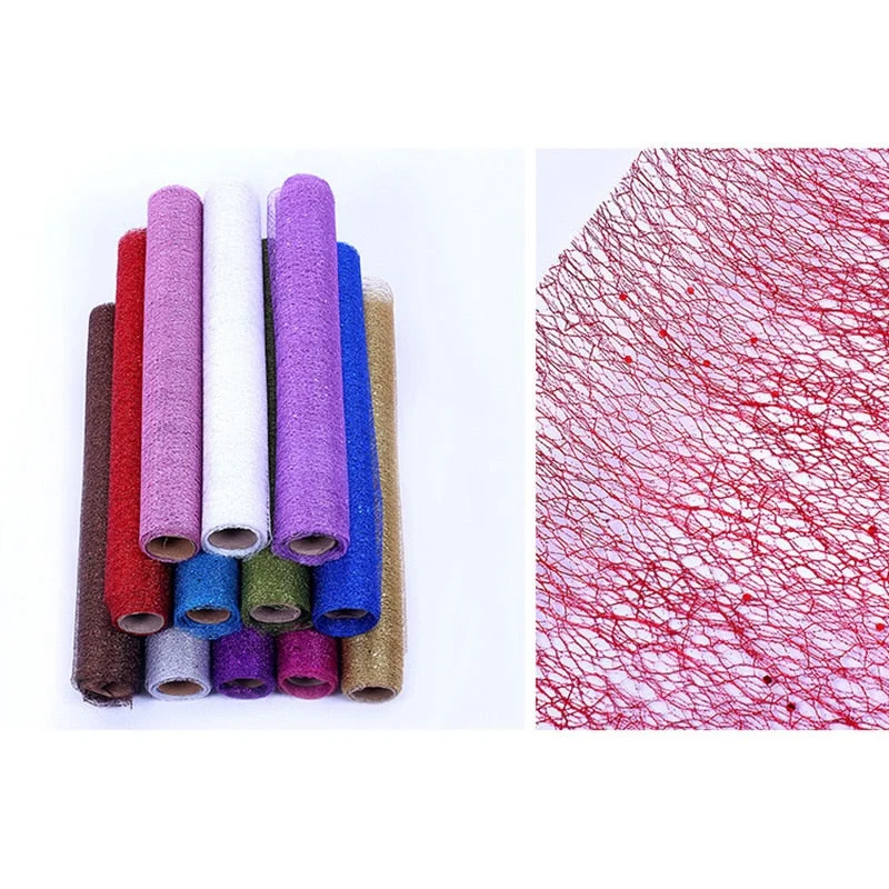 50cm*5Y Gold Wire Tissue Tulle Roll Spool Craft Wedding Party Decoration Bouquet Wrap Organza Sheer Gauze Element Table Runner