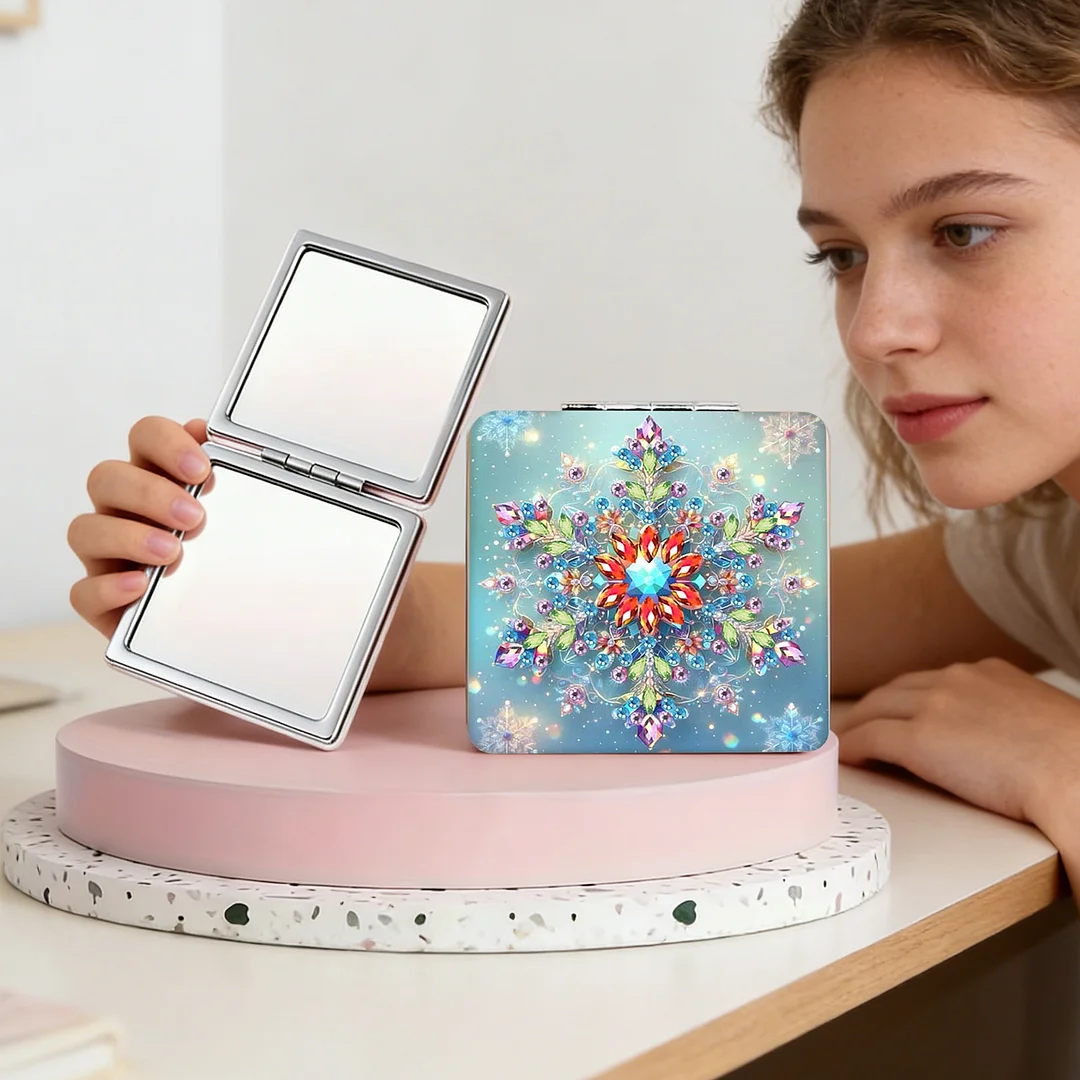 Snowflake DIY Special Shaped Diamond Painting Compact Mirror Kits Diamond Art Painting Pocket Mirror for Beginners Adults Art Craft Woman Gifts