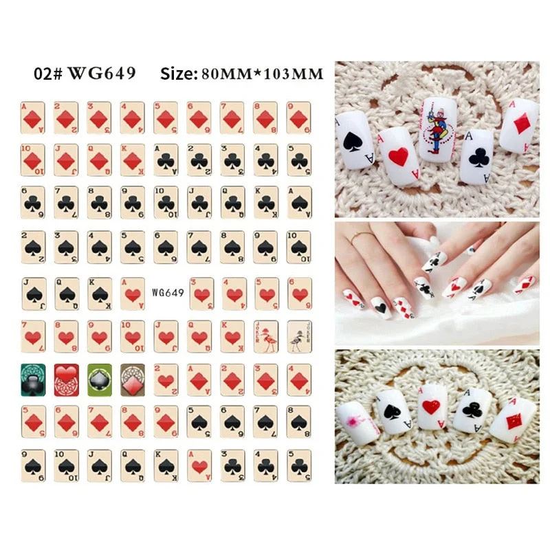 3D Hearts Clubs And Spades Poker Design Self-adhesive Sticker Decals Flowers Lines Geometric Nail Art Manicures Sliders Foils