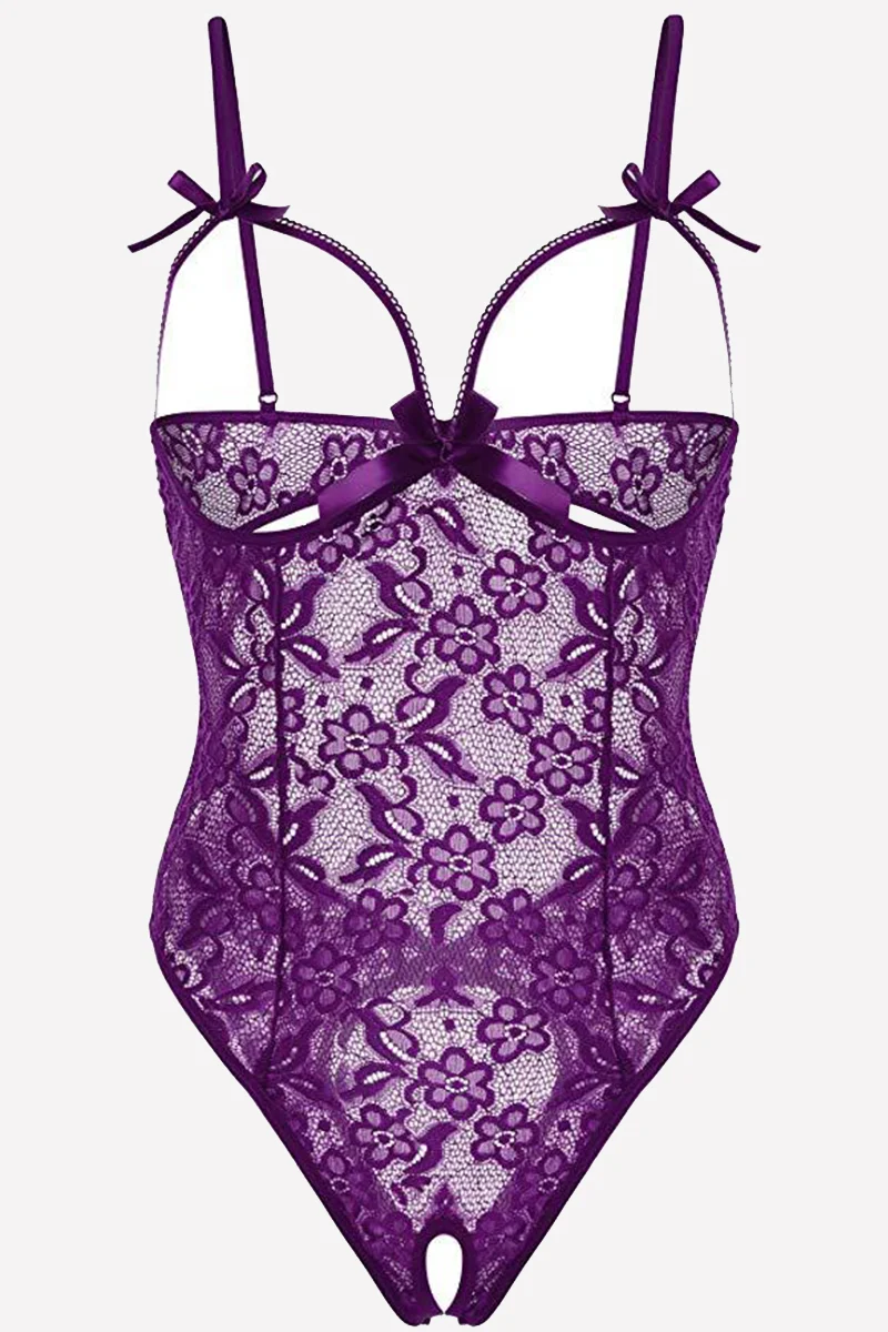 Purple Fashion Sexy Solid Hollowed Out See-through Lingerie Teddies | EGEMISS