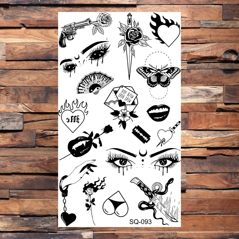 Black Butterfly Temporary Tattoos For Women Girls Realistic Eye Halloween Crown Fake Tattoo Sticker Sexy Body Arm Tatoos DIY