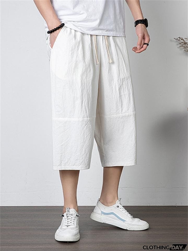 Men's Simple Casual Plus Size Linen Cropped Pants