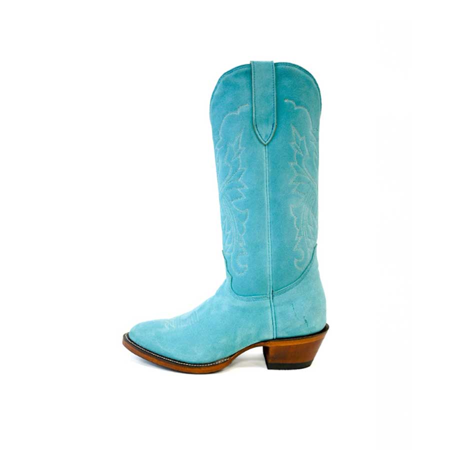 Turquoise Vegan Suede Embroidered Chunky Heel Mid-Calf Cowgirl Boots