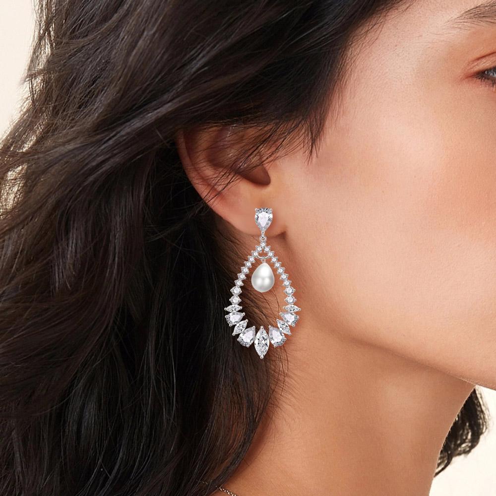 Hollow Marquise Cut Zirconia Pearl Drop Earrings For Women | Oxredo Shop Ramadan Sale