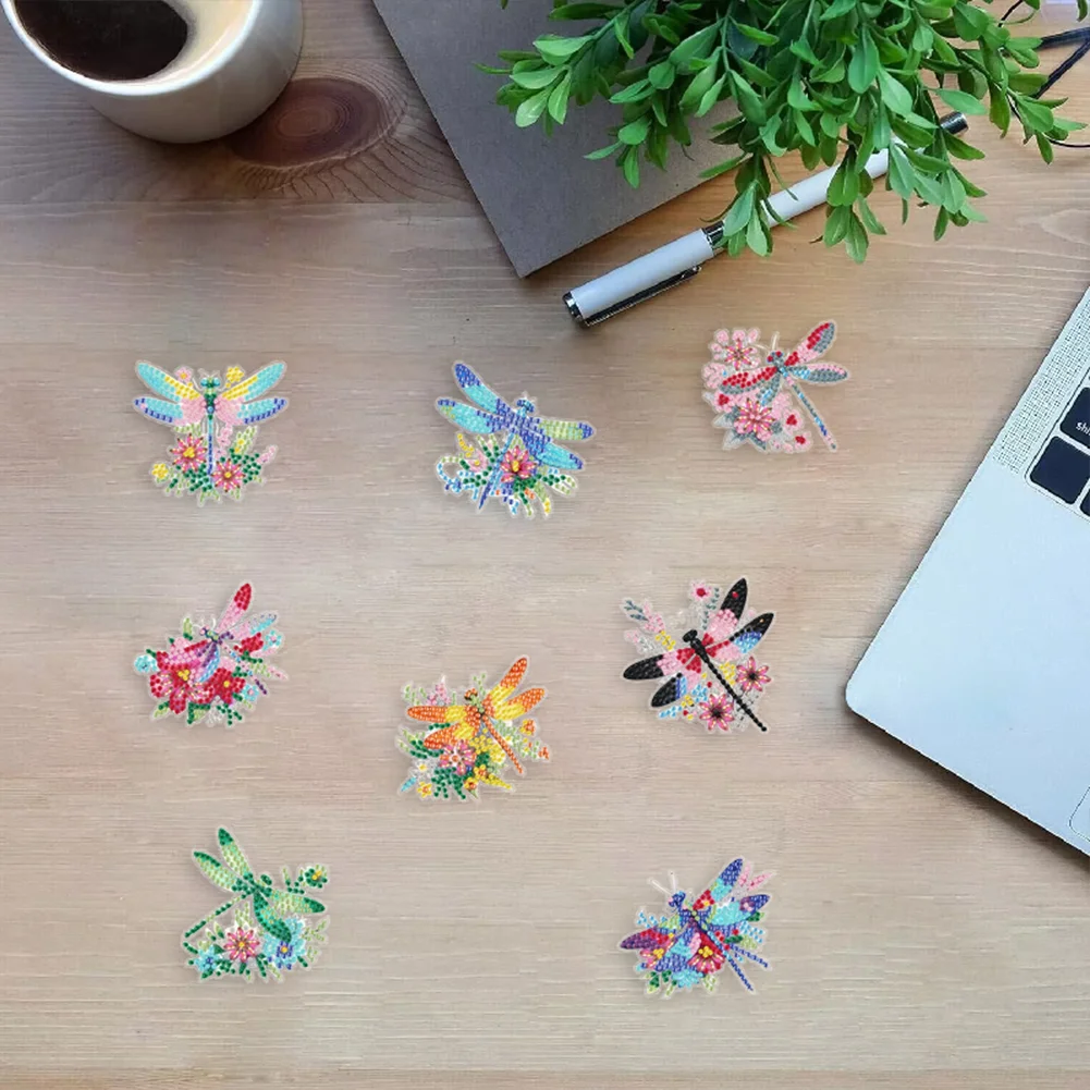 8Pcs DIY Animal Acrylic Special Shape Diamond Painting Refrigerator Magnet Dragonfly
