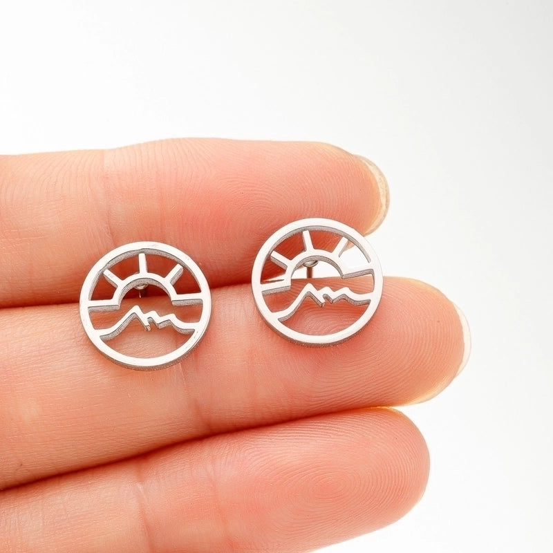1 Pair Minimalist Sun Mountain Polishing Plating 304 Stainless Steel 18K Gold Plated Ear Studs