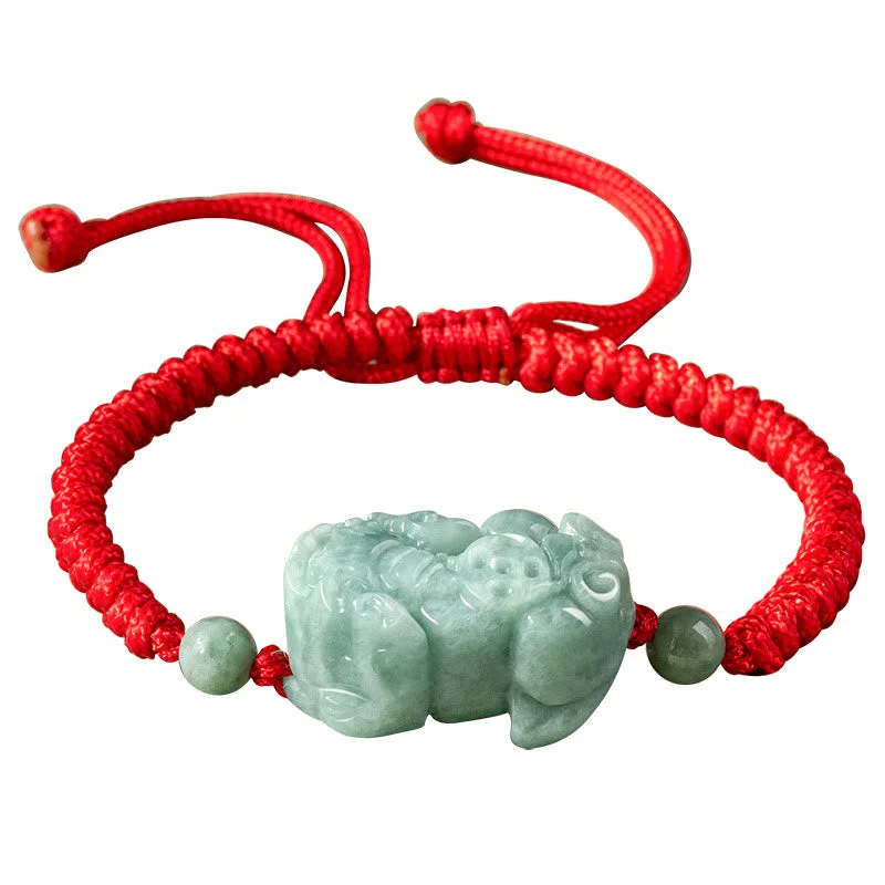 Handmade Natural Jade PiXiu Protection King Kong Knot Braided String Bracelet