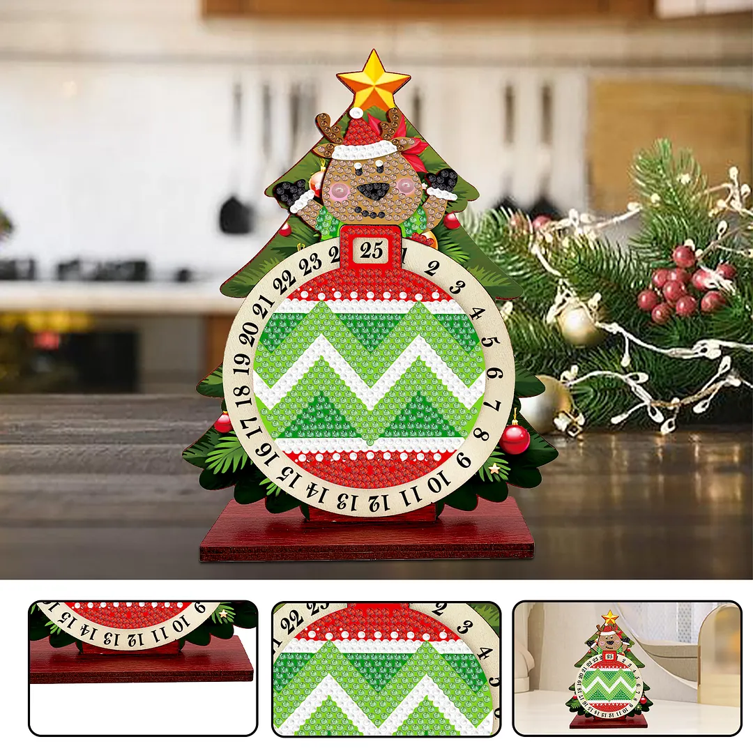 Elk DIY Christmas Countdown Diamond Painting Tabletop Ornaments Kit 25 Days Crystal Art Craft Decoration Wooden for Living Room Home Office Decoration