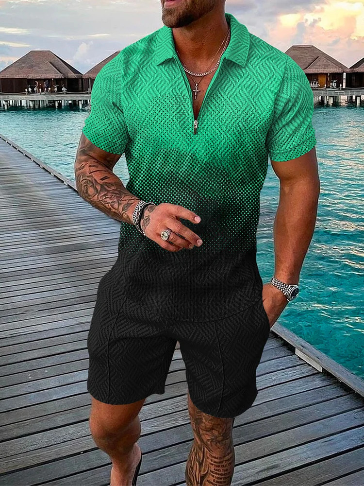 Men's Holiday Polka Dot Printing Gradient Polo Suit
