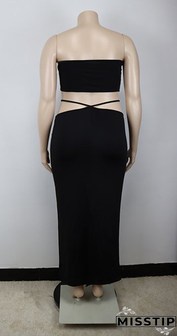 Summer Africa Plus Size Women Strapless Top and Lace Up Skirt Two-piece Set
