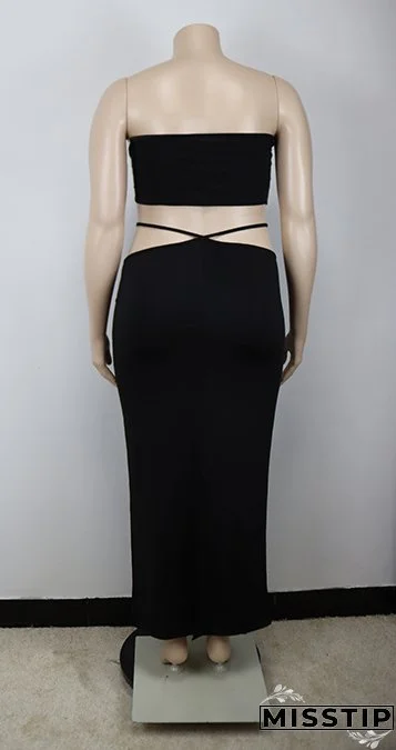 Summer Africa Plus Size Women Strapless Top and Lace Up Skirt Two-piece Set