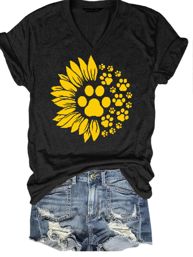 Sunflower With Dog Paw Funny Print Shirts&Tops