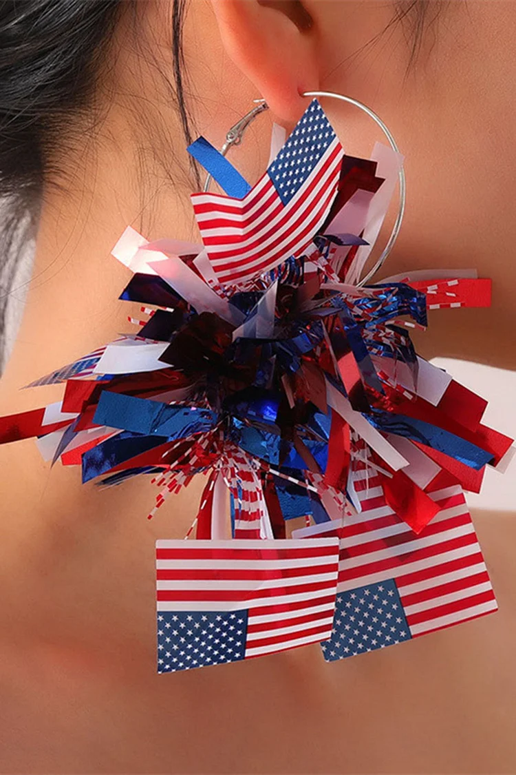 Independence Day American Flag Stars Stripes Pattern Ribbons Hoop Earrings 2024 - Xpluswear