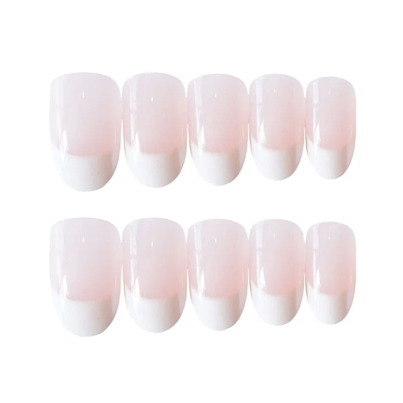Simple Pink press on Nails Medium Round Full Cover Detachable nail tips for girls Manicure acrylic French fake nails with glue-Nail Inspo