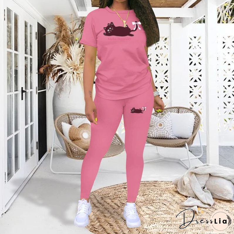 Women's Animal Print Sports Short-sleeved T-shirt Tights Fashion Suits