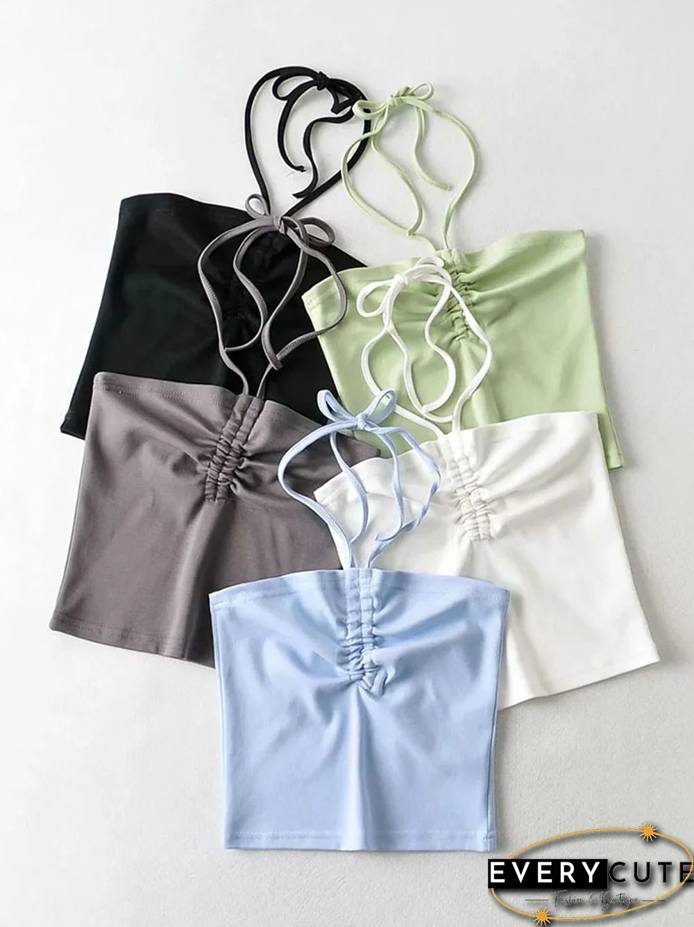 Women Ruched Halter Neck Cami Top Sexy Camisole