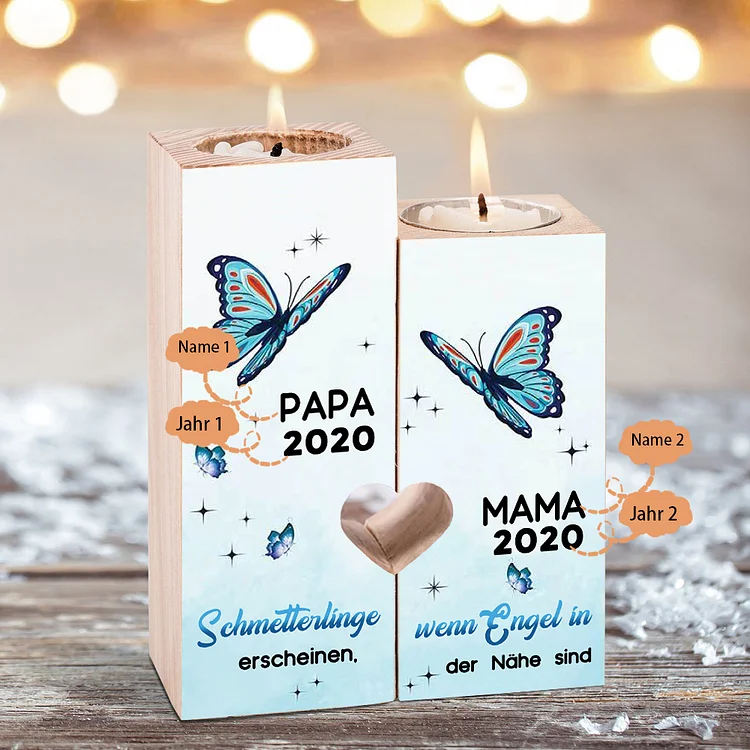 Personalisierte 2 Namen & Jahre-Schmetterlinge erscheinen, wenn Engel in der Nähe sind-Trauer Kerzenhalter