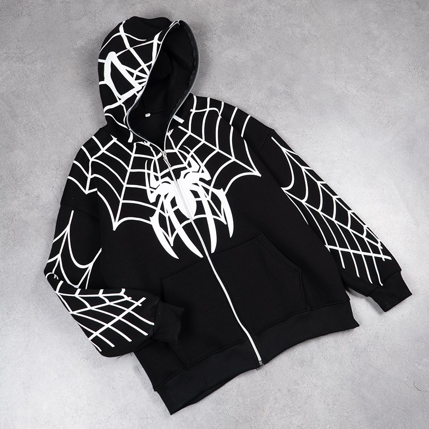 Spider print full zip hoodie
