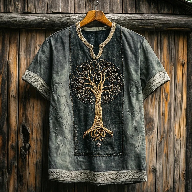 Men's Viking Tribal Tree of Life Art Henley Shirt / Rvogue / Rvogue