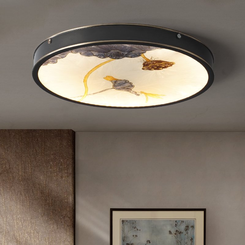 Hand-Paint Glass Round Flush Light