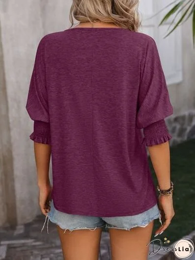 Heathered Notched Lantern Sleeve Blouse