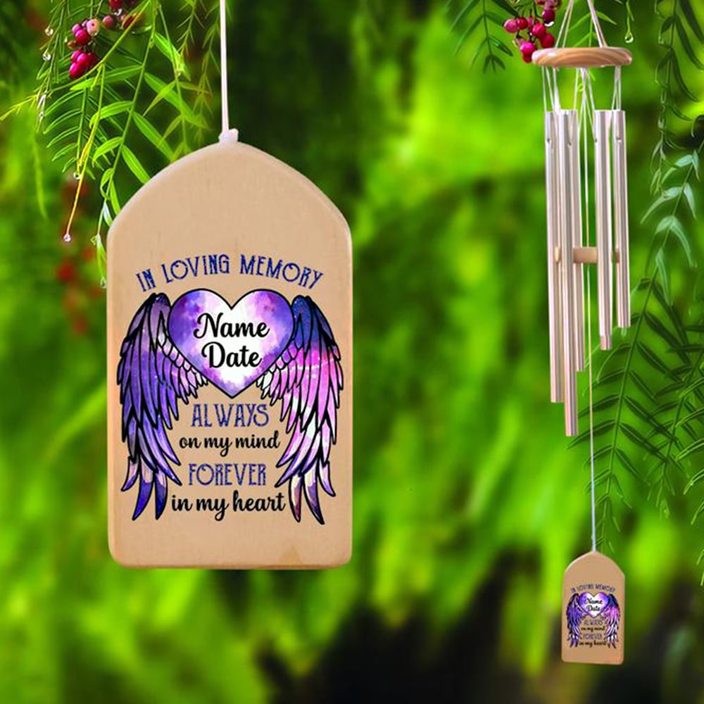 Personalized Angel Wing Wind Chimes Memorial Gifts "Forever In My Heart"