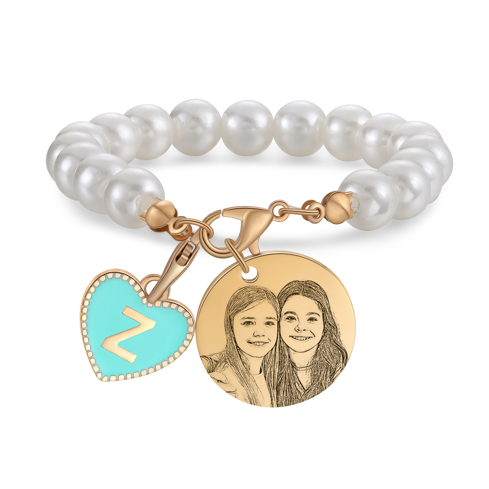 Personalised 26 Letters Pendant Custom 1 Photo Hanging Ornament Beaded Bracelet Back-to-School Gift for Girls-Jessemade AU