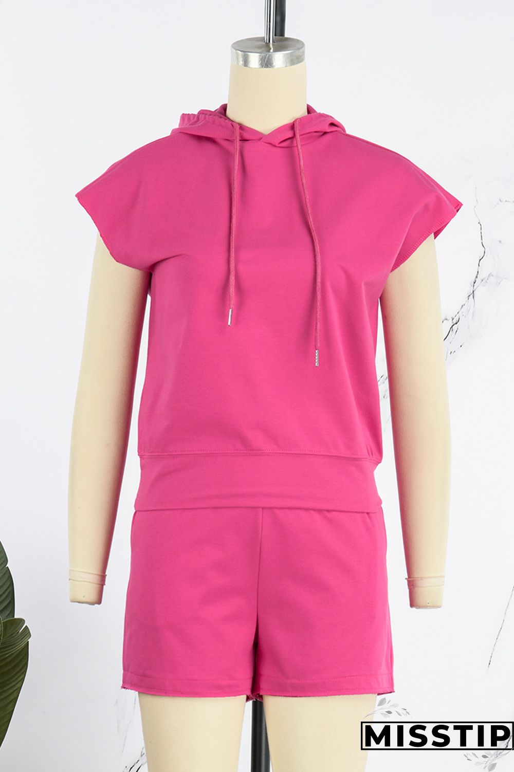 Orange Casual Solid Basic Hooded Collar Sleeveless Two Pieces