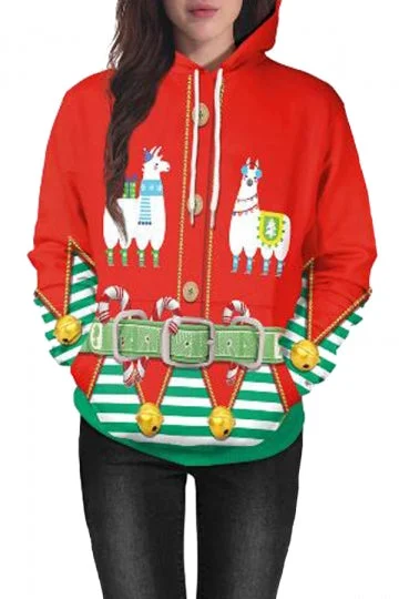 Striped Cute Alpaca Christmas Hoodie-elleschic