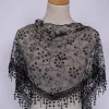 Floral Lace Triangular Scarf Breathable Tassels Hijab Shawl